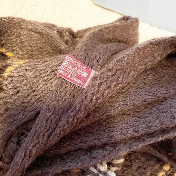 Brown and Tan Chevron Knit Fringe Scarf Long 80”x21” Acrylic - Picture 6 of 6